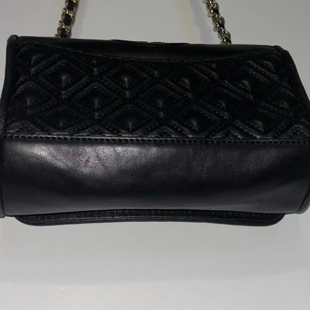 Tory Burch Fleming black soft leather quilted convertible purse crossbod shouldr